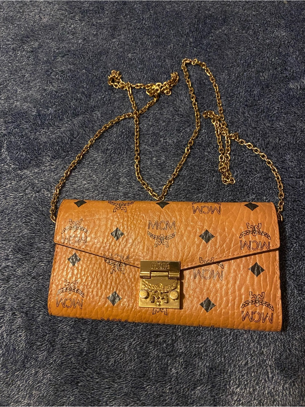 MCM  Monogram Crossbody with Gold Chain